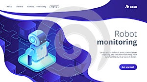 Robotics networking isometric 3D landing page.