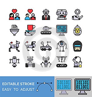 Robotics related filled style icon set,  illustration