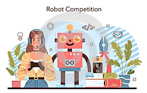 Robotics school course concept. Robotic engineering and constructing lesson