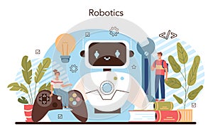 Robotics school course concept. Robotic engineering and constructing lesson
