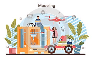Robotics school course concept. Robotic engineering and constructing lesson