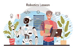 Robotics school course concept. Robotic engineering and constructing lesson