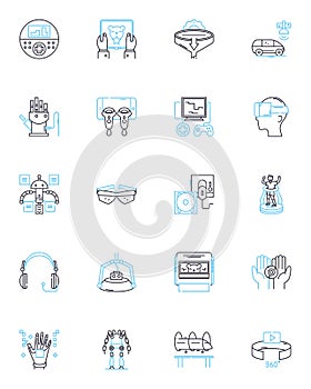 Robotics technology linear icons set. Automation, Robotics, Artificial Intelligence, Cyborgs, Humanoids, Mechanics