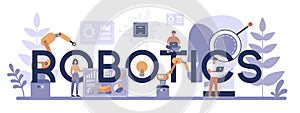 Robotics typographic header concept. Robot engineering and programming.