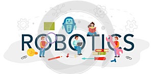 Robotics typographic header. Robot engineering and programming.