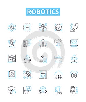 Robotics vector line icons set. Robots, Automation, AI, Machine, Learning, Engineering, Motion illustration outline