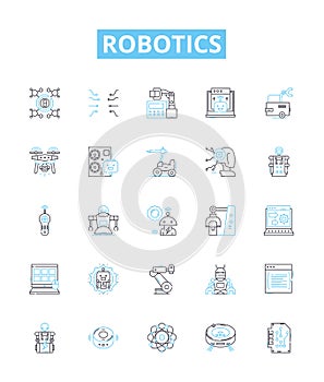 Robotics vector line icons set. Robots, Automation, AI, Machine, Learning, Engineering, Motion illustration outline
