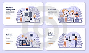 Robotics web banner or landing page set. Robot engineering