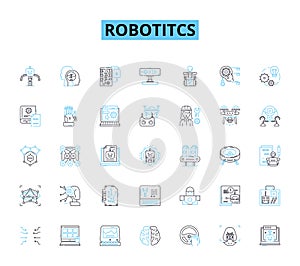 Robotitcs linear icons set. Automation, Mechanization, Artificial Intelligence, Algorithms, Sensors, Robotics, Cyborgs