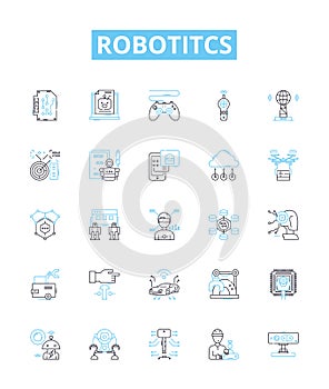 Robotitcs vector line icons set. Robotics, Automation, AI, Programmable, Machines, Autonomous, Networks illustration