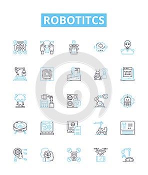 Robotitcs vector line icons set. Robotics, Automation, AI, Programmable, Machines, Autonomous, Networks illustration