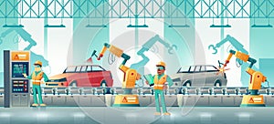 Robotized car factory cartoon vector concept