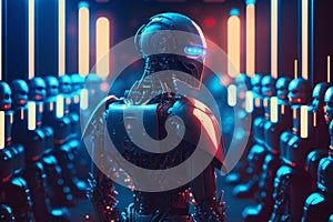 Robots army commander, automation of robotic technical processes. Created with Generative AI technology