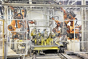 Robots in a car factory