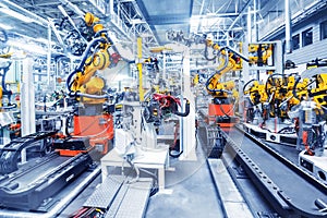 Robots in a car factory