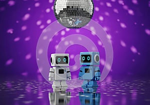 Robots dancing under disco ball