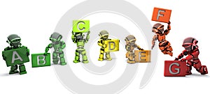 Robots with energy ratings signs photo