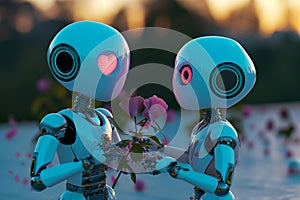 robots engage in heartwarming and romantic activities