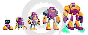 Robots evolution time line cartoon vector illustration