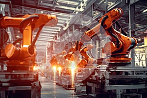 Robots in a factory doing work