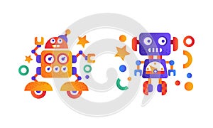 Robots Icons Set, Funny Chatbots, Artificial Intelligence Flat Vector Illustration