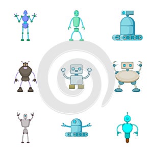 Robots invaders icons set, cartoon style