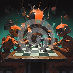 Robots Play Chess - Futuristic Sci-Fi Scenario