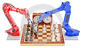 Robots playing chess concept, 3D rendering