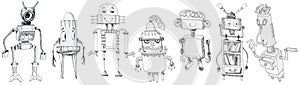 Robots are ready to work. Set of robot characters.