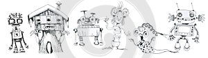 Robots are ready to work. Set of robot characters.