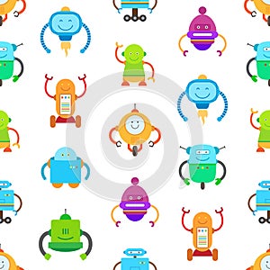Robots and Seamless Pattern Vector Illustration