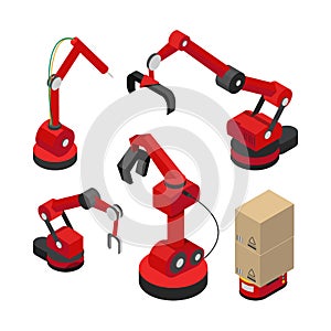 Robots Set with Hydraulic Mechanisms Vector Banner