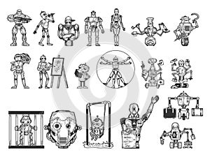 Robots set sketch vector illustration