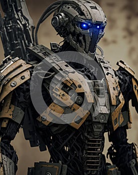 Robots. Soldier Robot hyper realistic. Conceptual project 2025. Futuristic interpretation. Illustration for advertising, cartoons