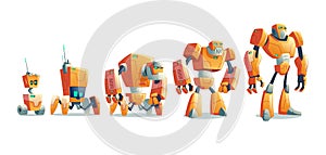 Robots evolution line cartoon vector concept