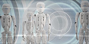 Robots technology group of humanoids 3d-illustration