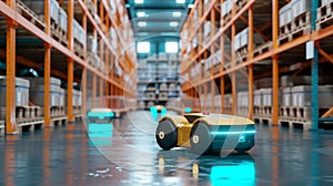 Robots in the warehouse, artificial intelligence, supply chain future, data, tech, abstract illustration AI Generated