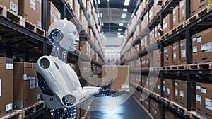 Robots in the warehouse, artificial intelligence, supply chain future, data, tech, abstract illustration AI Generated