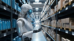 Robots in the warehouse, artificial intelligence, supply chain future, data, tech, abstract illustration AI Generated