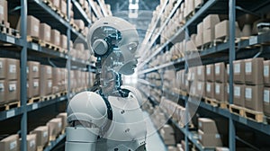 Robots in the warehouse, artificial intelligence, supply chain future, data, tech, abstract illustration AI Generated