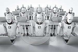 Robots work on laptop