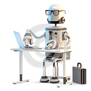 Robots working in the office. 3D illustration. Isolated