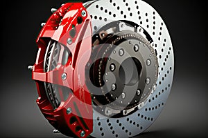 Robust brake discs with red pad for brake repair