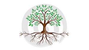Robust Green Tree with Visible Roots, vector design Generative AI photo