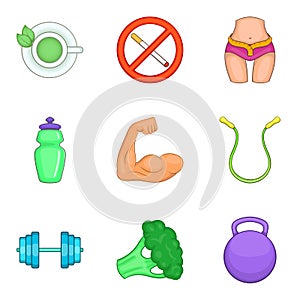 Robust health icons set, cartoon style