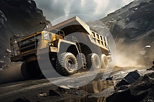 Robust Mining Truck in Action: Extracting Coal from the Depths, a Gritty Display of Industrial Power and Resource Harvesting