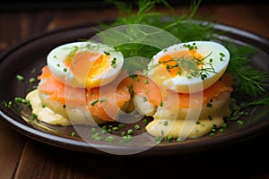 Robust Salmon eggs food potato. Generate Ai