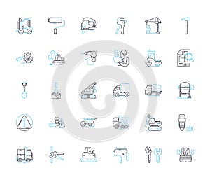 Robust structure linear icons set. Durable, Tough, Resilient, Sturdy, Reliable, Stable, Heavy-duty line vector and