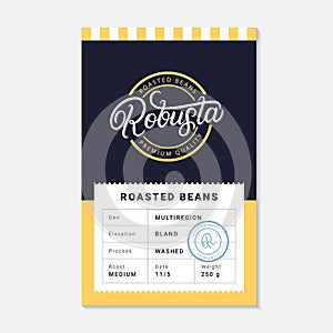 Robusta coffee beans packaging label design template.