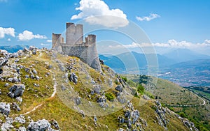 Rocca Calascio, mountaintop fortress or rocca in the Province of L`Aquila in Abruzzo, Italy.